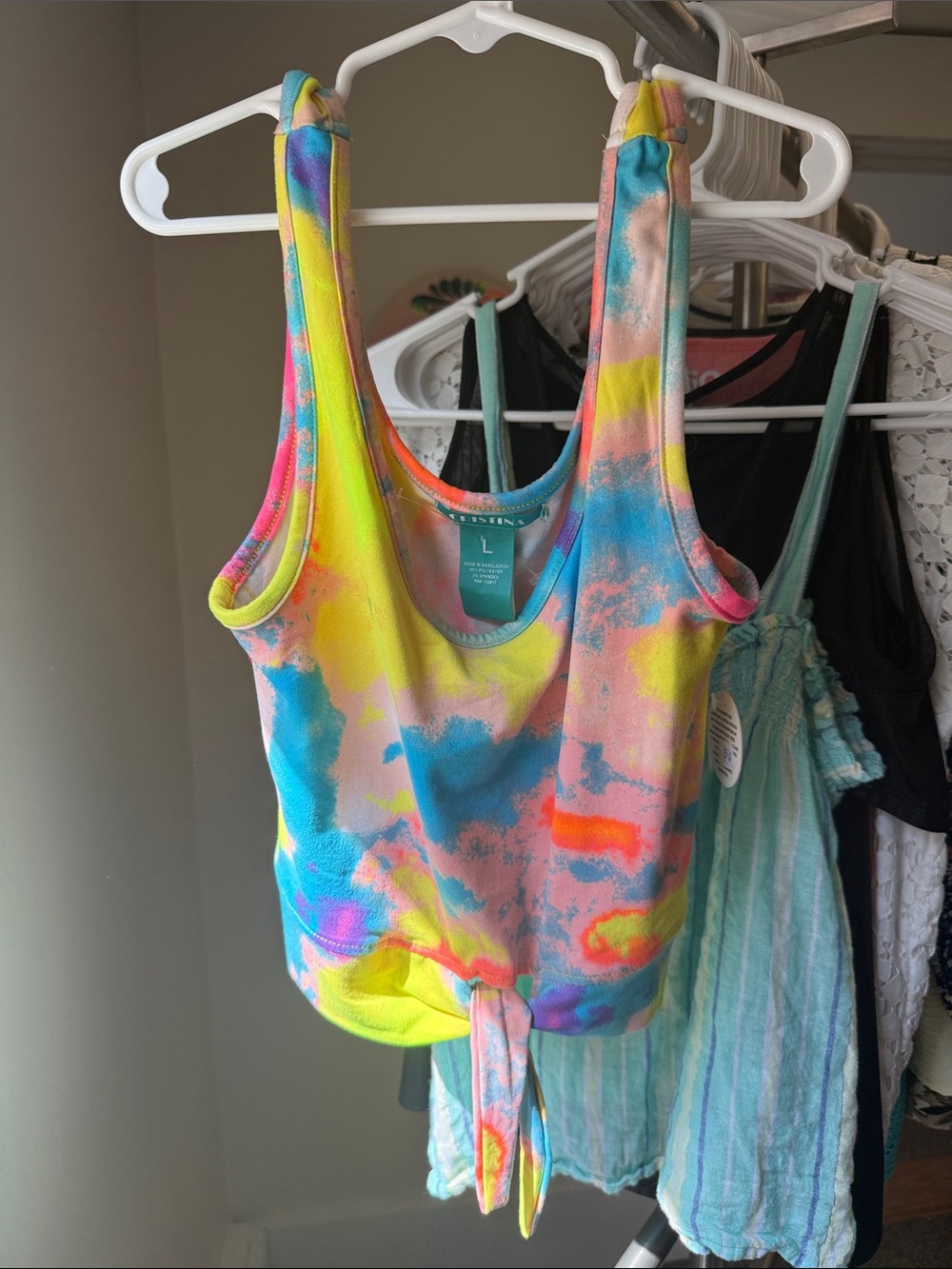 Tie-Dye Knot-Front Tank Top - Multicolor